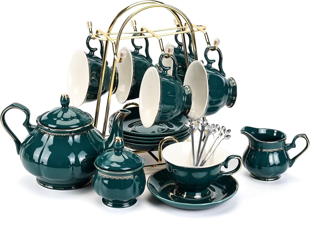 Avis sur le service à thé 22 pièces Chenp.HMC en porcelaine vert foncé