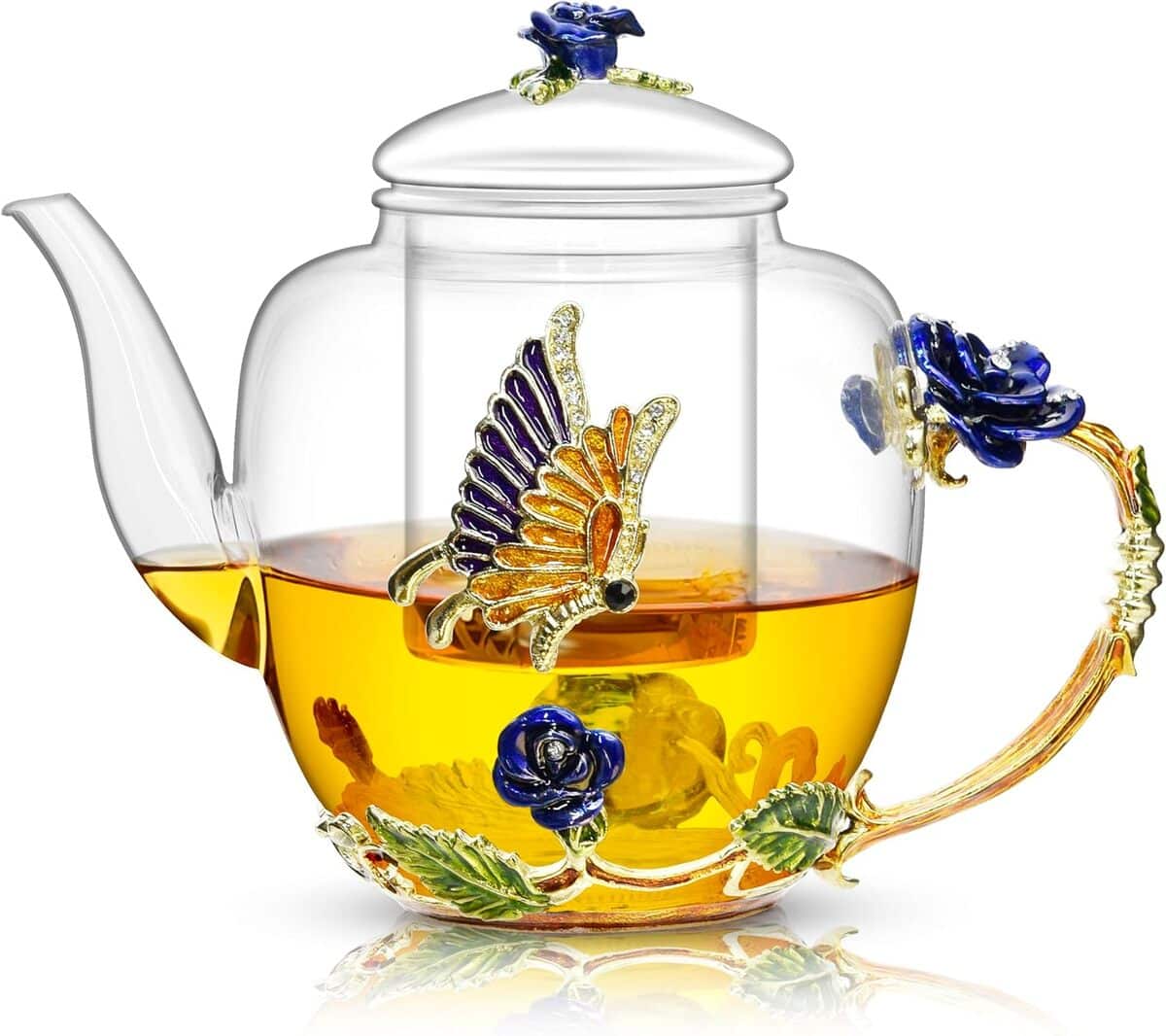 Avis sur la théière en verre émaillé rose et papillon