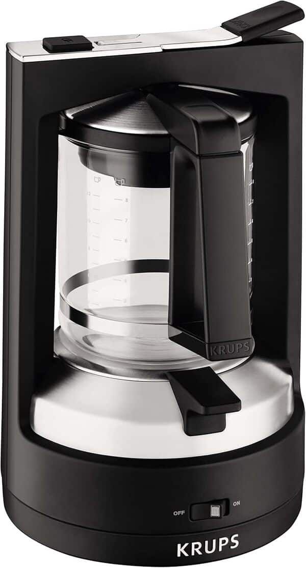 Krups Cafetière filtre Pression inox, Machine à café 1 L, 12 tasses, Cafetière électrique, Cafetière pression, Machine café, Filtre permanent inclus, Arrêt automatique KM468910