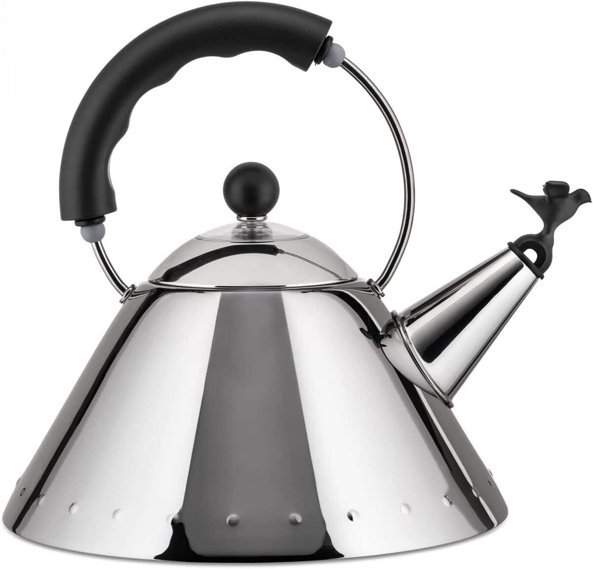 Test de la bouilloire Alessi 9093 B en inox avec sifflet-oisillon