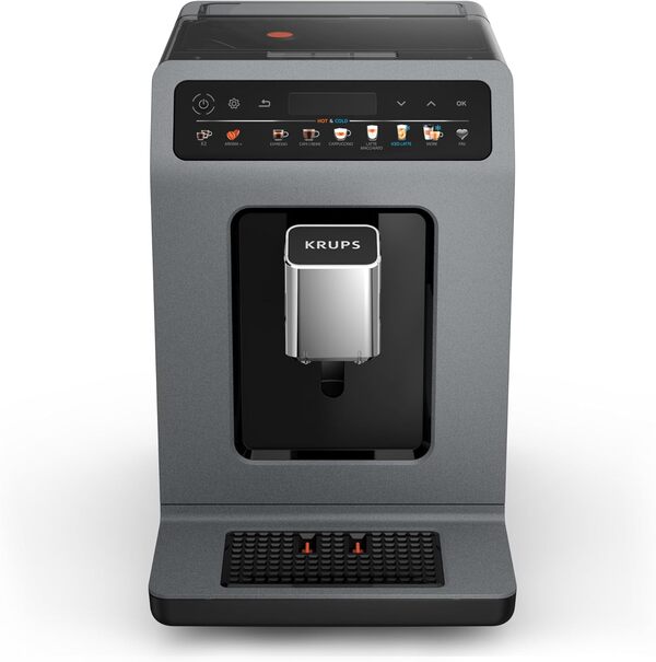 Krups Evidence Hot & Cold, Machine à café grains automatique, 18 recettes chaudes et froides, espresso, One Touch cappuccino, interface intuitive, EA898GF0, Gris
