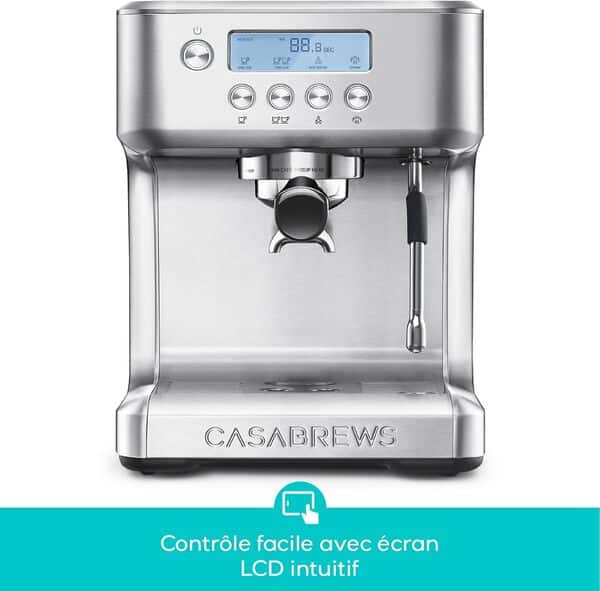 CASABREWS Machine à café Expresso avec Température réglable, 20Bars de Pression Machine Expresso avec Écran LCD, Cafetière Expresso Pour Café Moulu, Machine à Espresso et Cappuccino, Réservoir de 2.2L