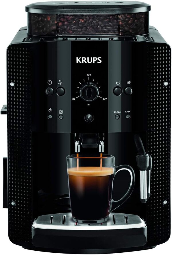 KRUPS ESSENTIAL NOIRE Machine à café broyeur grain Cafetière expresso 2 tasses Nettoyage automatique Buse vapeur Cappuccino YY8125FD & Cartouche Aqua Filter Claris F08801
