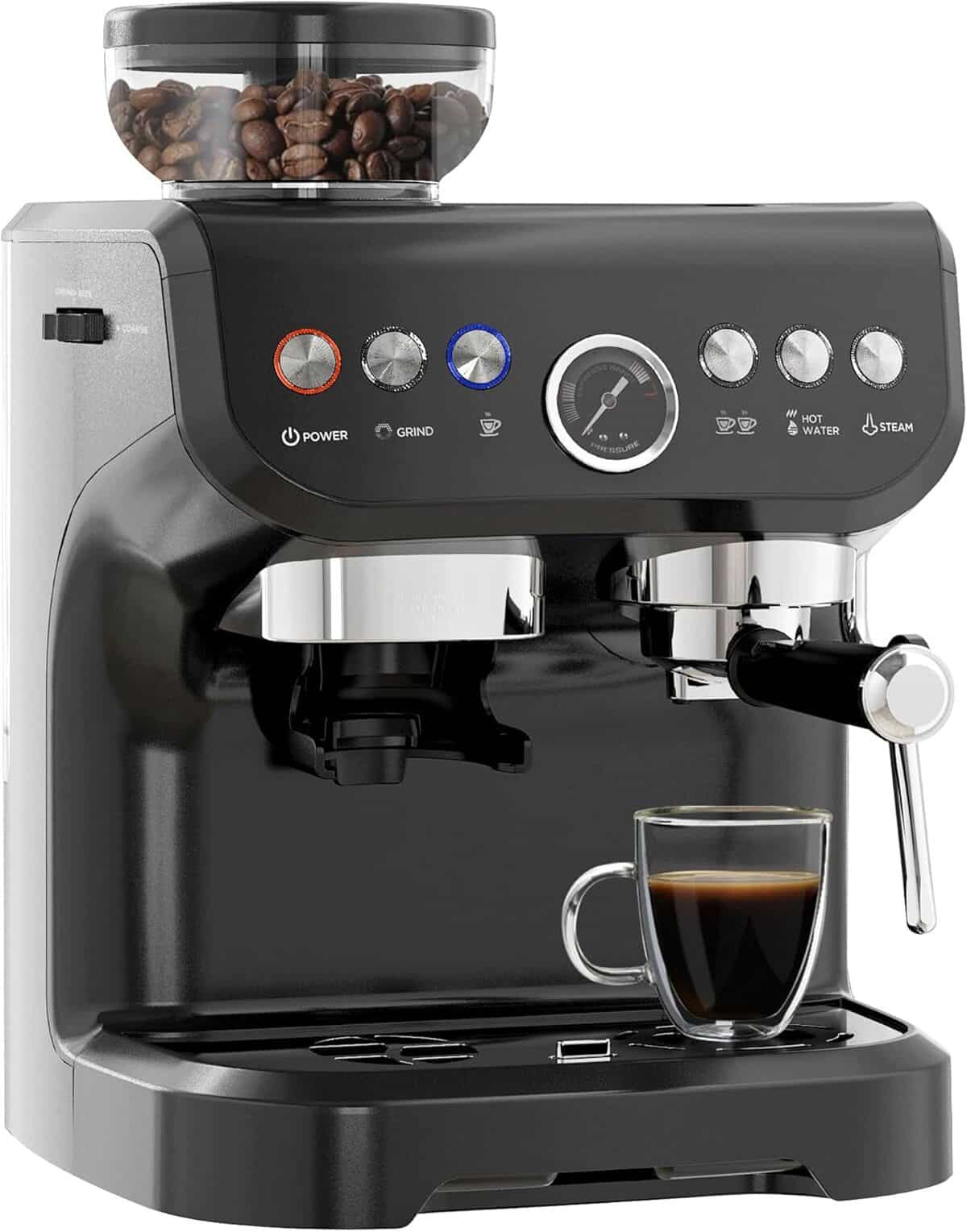Test de la machine à expresso HOMCOM 1600W : buse vapeur et moulin intégrés