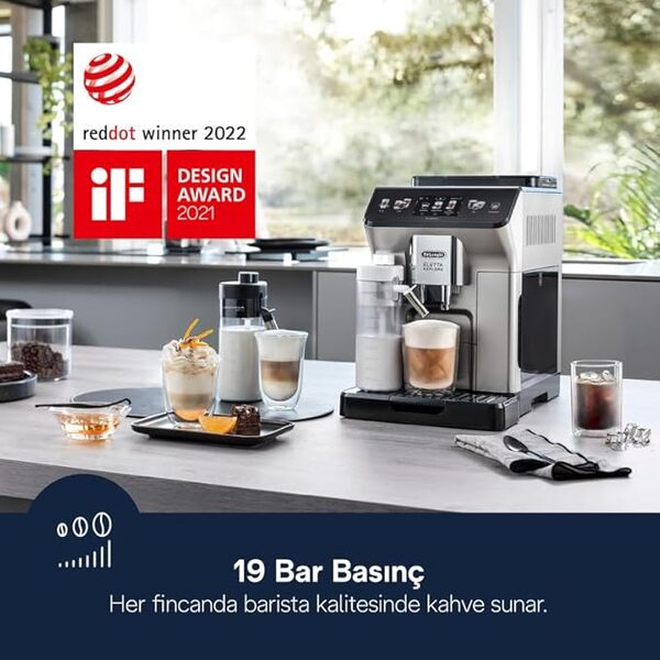 De'Longhi Eletta Explore Cold Brew ECAM450.65.S, Machine à Café Barista avec LatteCrema Chaud/Froid, Machine à Espresso, Machine Automatique à Grains de Café, Extraction Froide, Écran Tactile, Argent