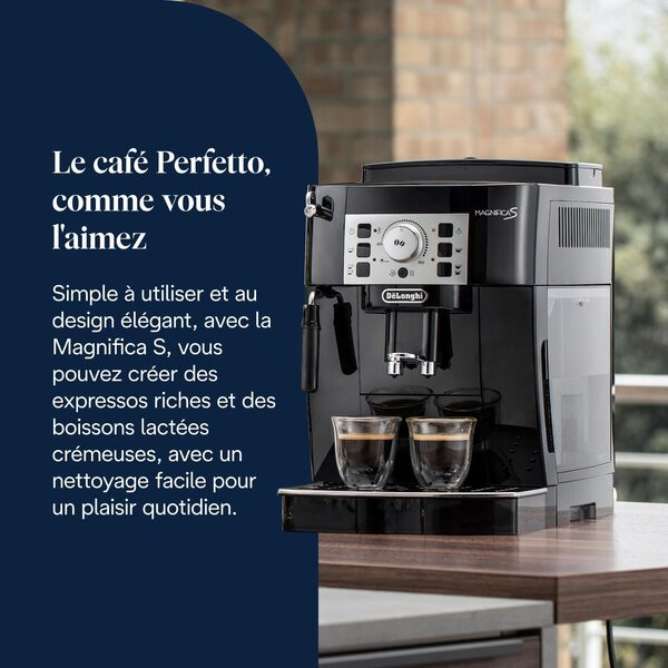 De’Longhi Magnifica S - Perfetto Machine à Café Automatique avec Mousseur à Lait Manuel, Machine à Espresso et Cappuccino, Panneau de Commande avec Boutons, Noir (ECAM22.110.B)