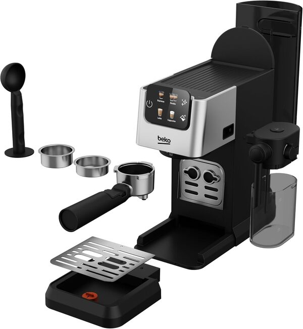 BEKO - Machine Expresso manuelle, buse vapeur et carafe à lait, Noir