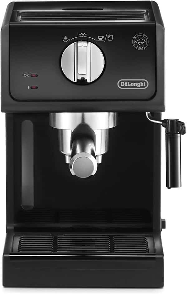 Machine à expresso De'Longhi ECP 31.21 | Porte-filtre avec finition aluminium | Filtre pour 1 ou 2 tasses Espresso | Noir & Moulin à Café Electrique, Broyeur avec Réservoir d'une Capacité de 120 g