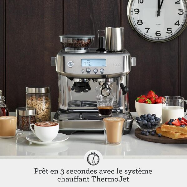 Sage - The Barista Pro - Machine à Café avec Mousseur à Lait Manuel & Moulin Conique Intégré - 30 Réglages de Mouture, 1650W - Pichet et Tamper Inclus - Acier Inoxydable Brossé [Classe énergétique A]