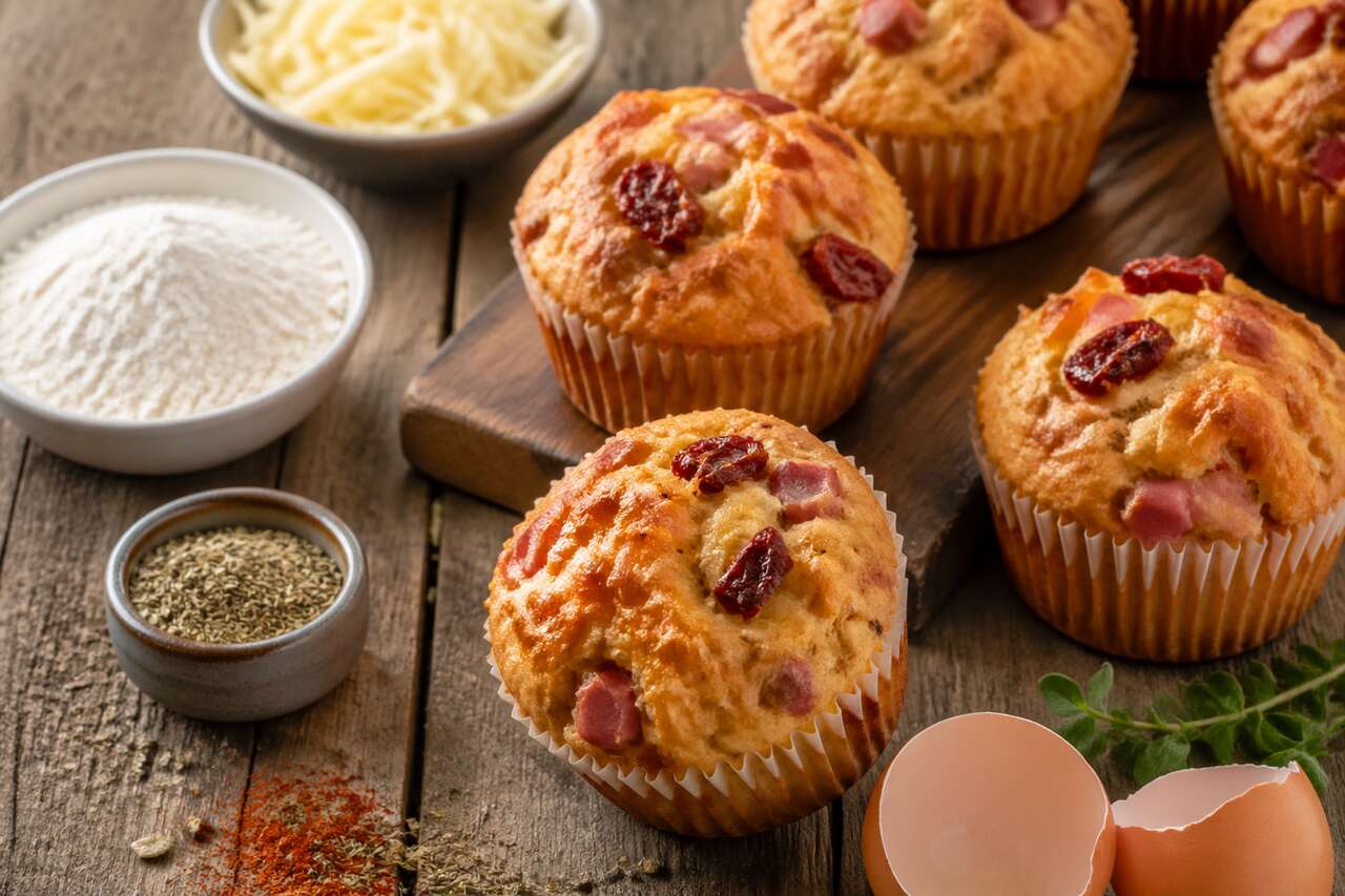 Recette de muffins aux tomates séchées, jambon et fromage