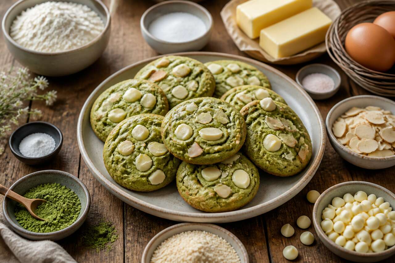 Recette de biscuits au thé vert, amandes et chocolat blanc