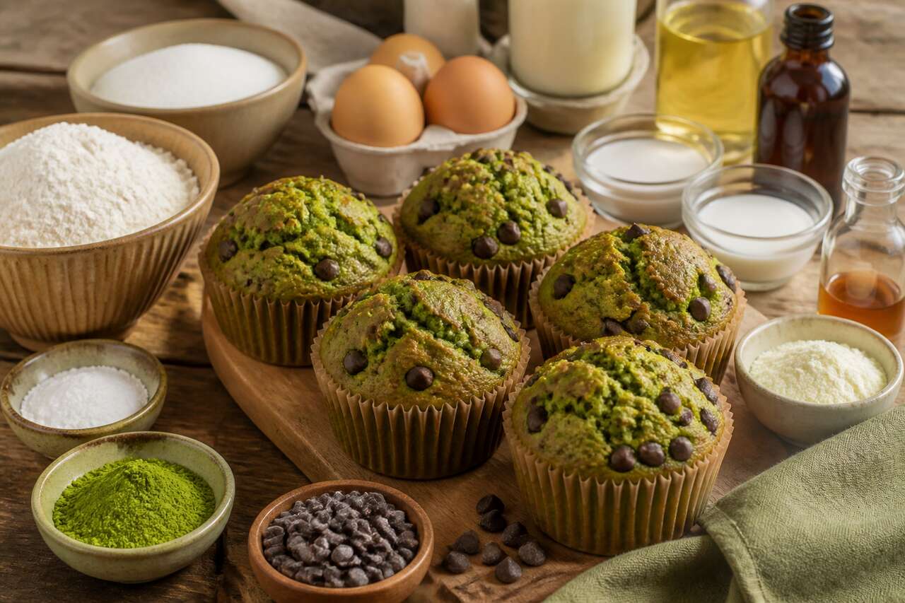 Recette de muffins au thé matcha et aux pépites de chocolat
