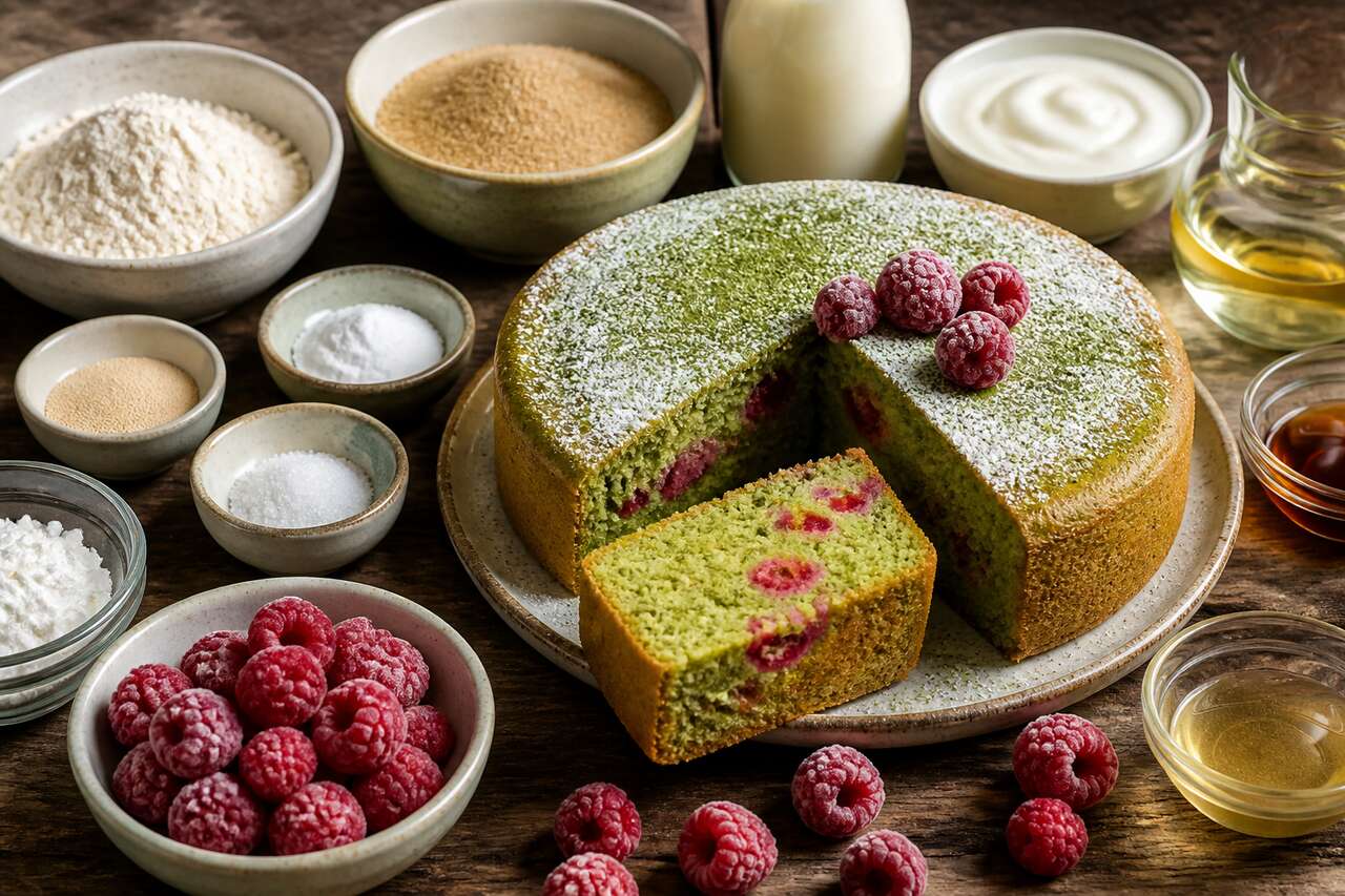 Recette de cake matcha framboises végétalien