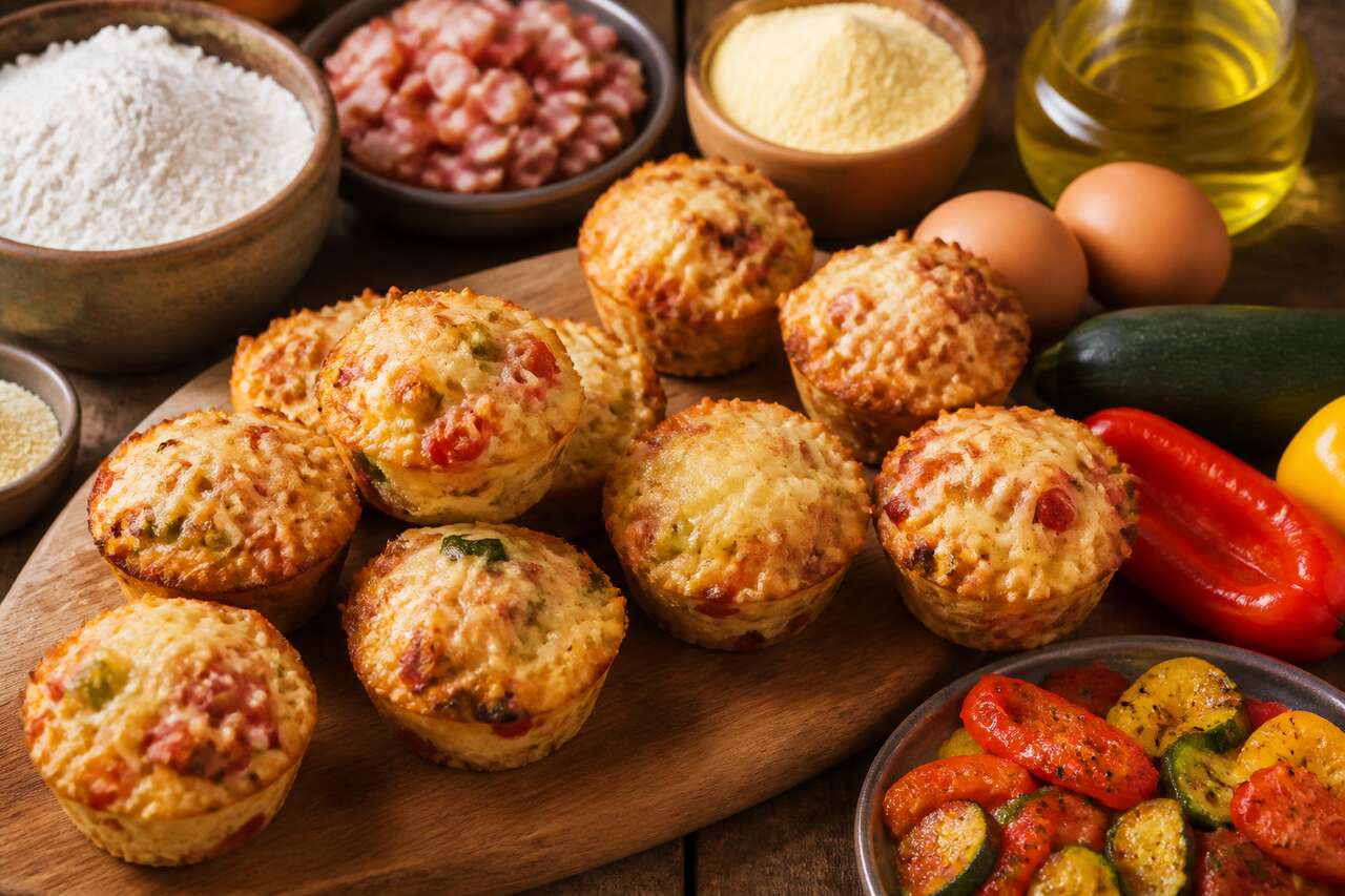 Recette de muffins apéritifs aux lardons et petits légumes