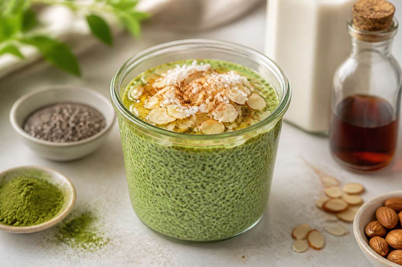 Recette de chia pudding au thé matcha et lait d'amande