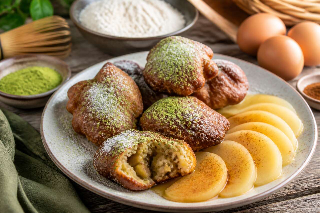 Recette de beignets pommes-poires au thé matcha