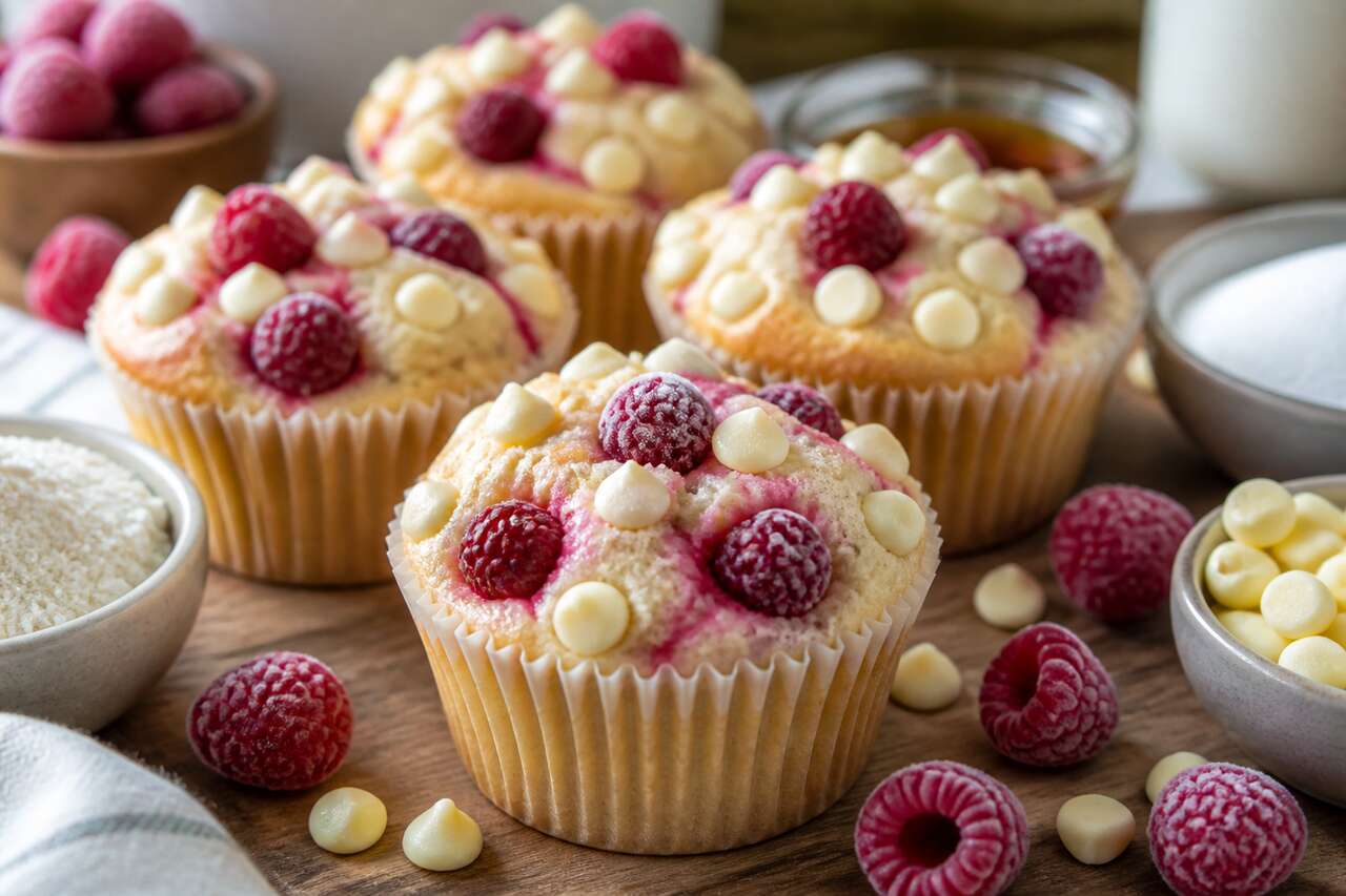 Recette de muffins au chocolat blanc et framboises sans gluten