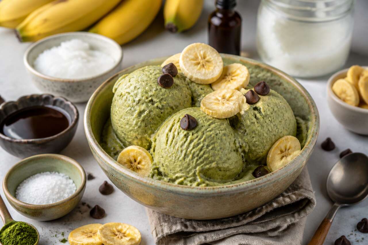 Recette de glace vegan maison à la banane et au thé matcha