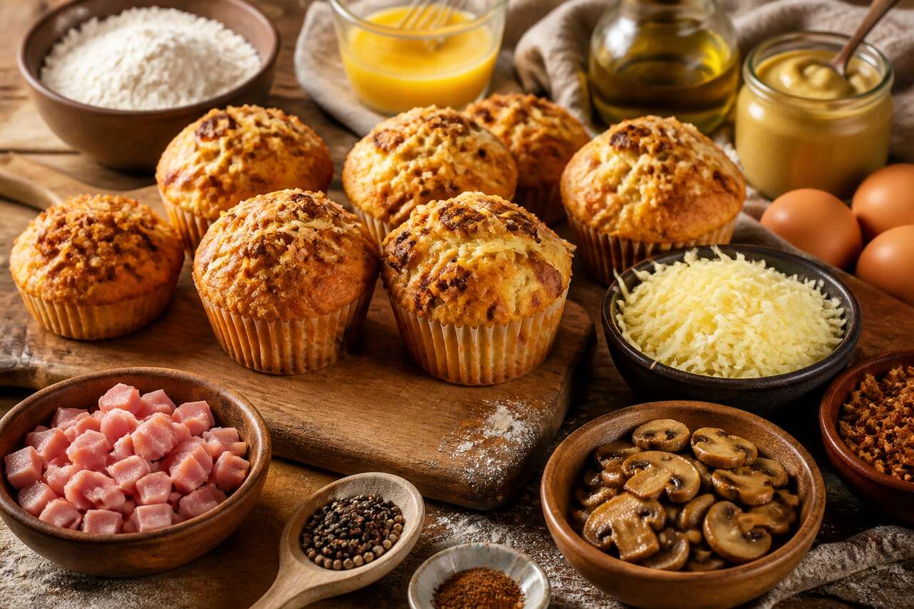Recette facile de muffins aux champignons et au jambon