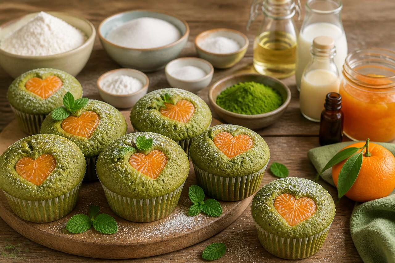 Recette de muffins au thé matcha et cœur de mandarine