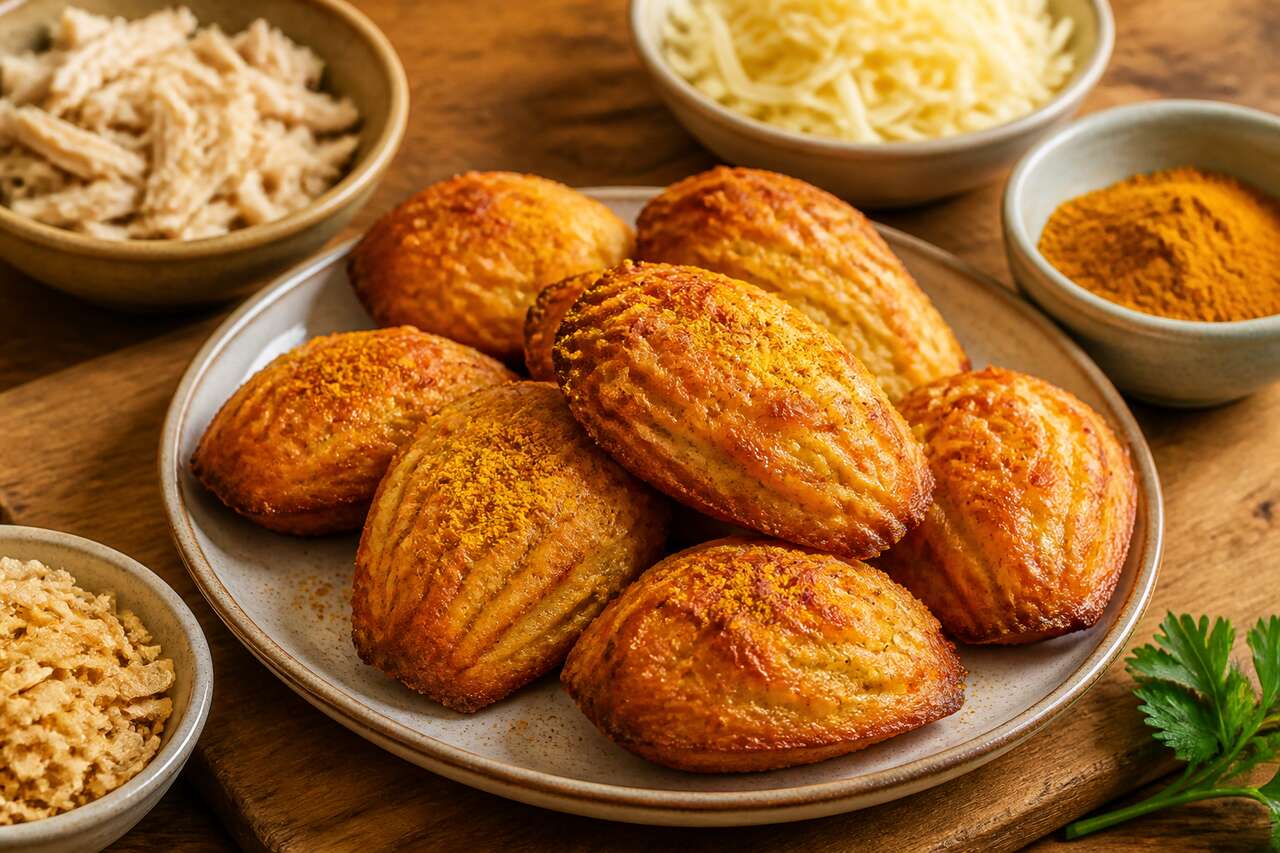 Recette de madeleines au poulet, curry et fromage râpé