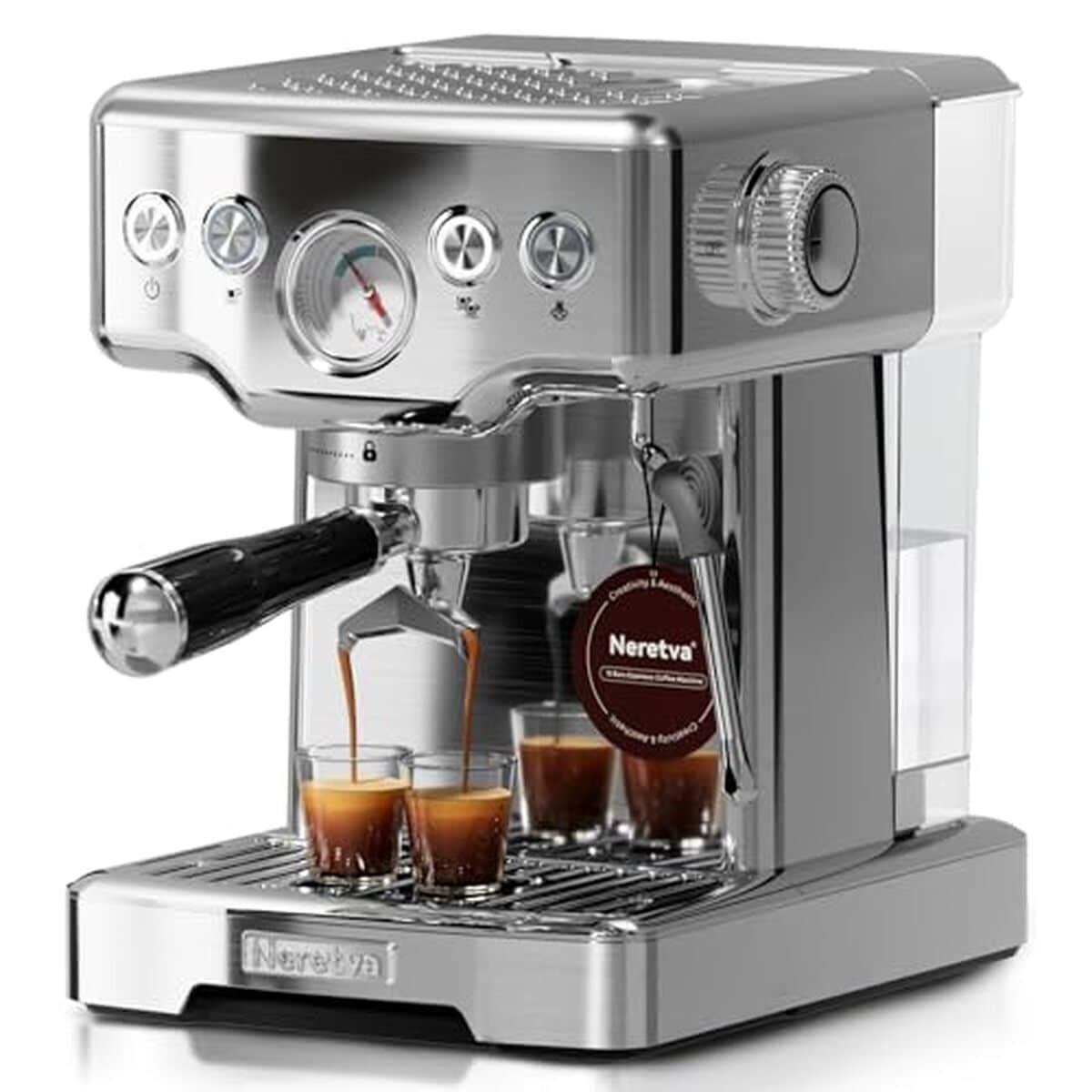 Test de la machine à café Neretva : cafetière expresso 1450W en acier inoxydable avec manomètre et mousseur