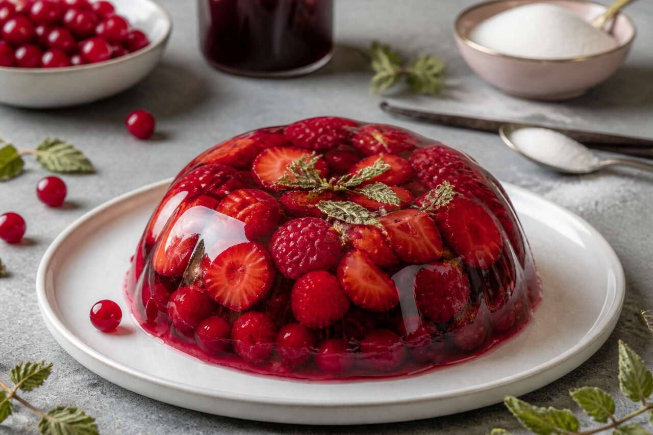 Recette d'aspic de fruits rouges à la menthe : un dessert frais et élégant