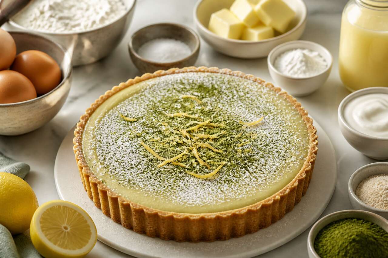 Recette de tarte au citron et thé matcha