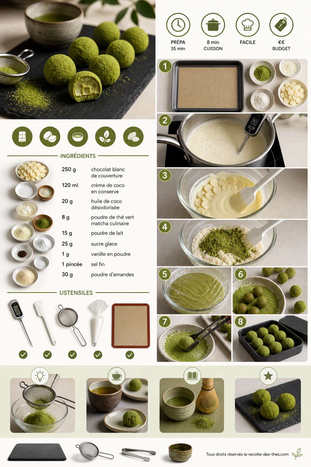 Fiche recette Recette de truffes au th&eacute; vert matcha
