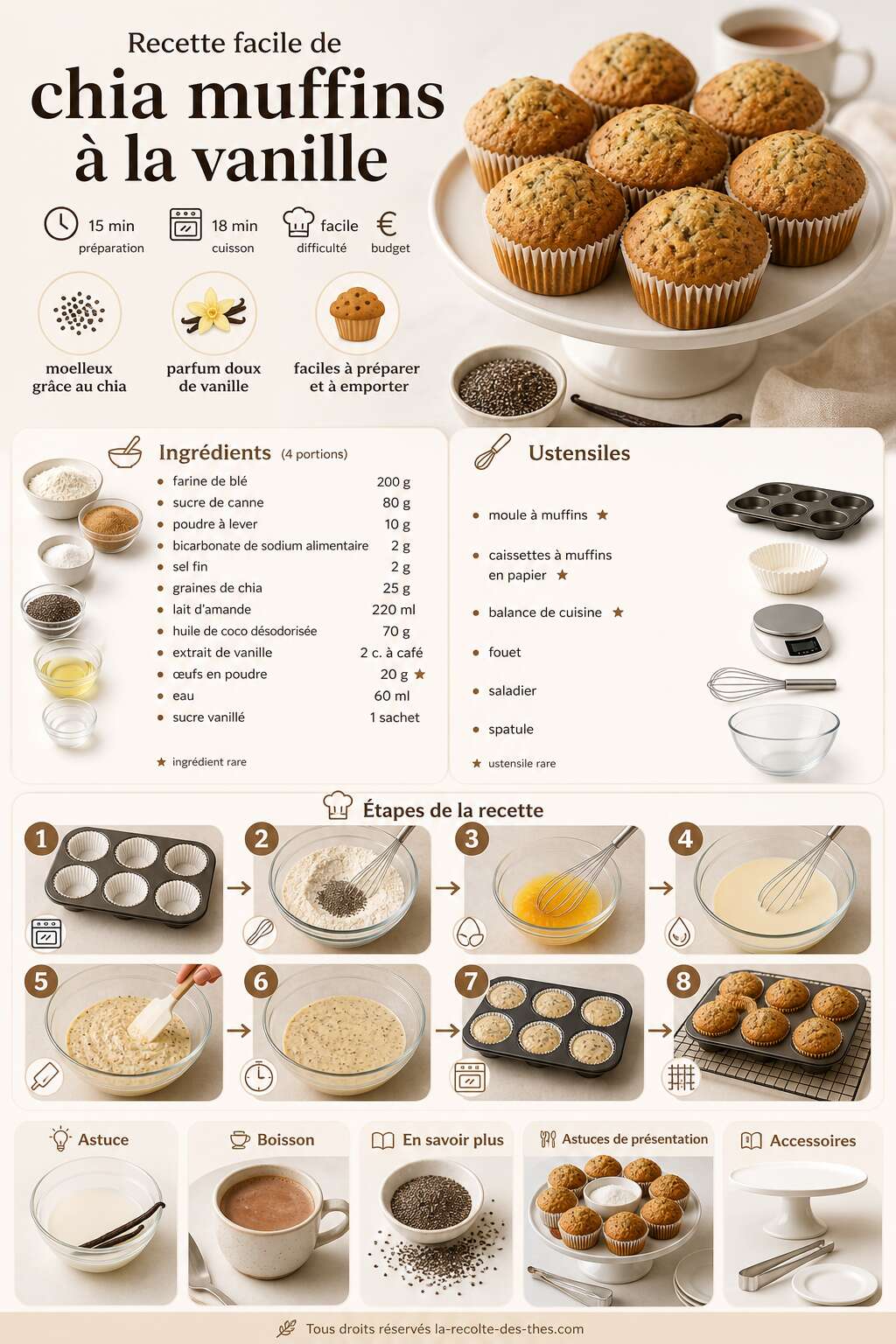 Fiche recette Recette facile de chia muffins &agrave; la vanille