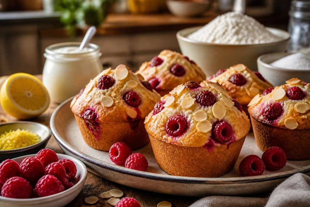 Recette de muffins à la ricotta, framboises et amandes
