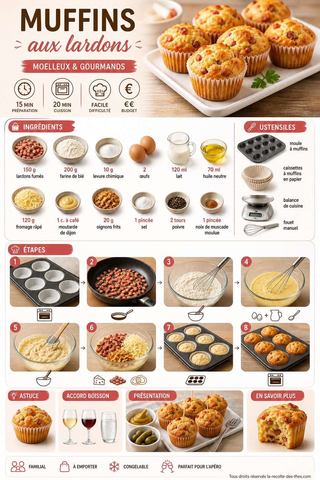 Fiche recette Recette facile de muffins aux lardons