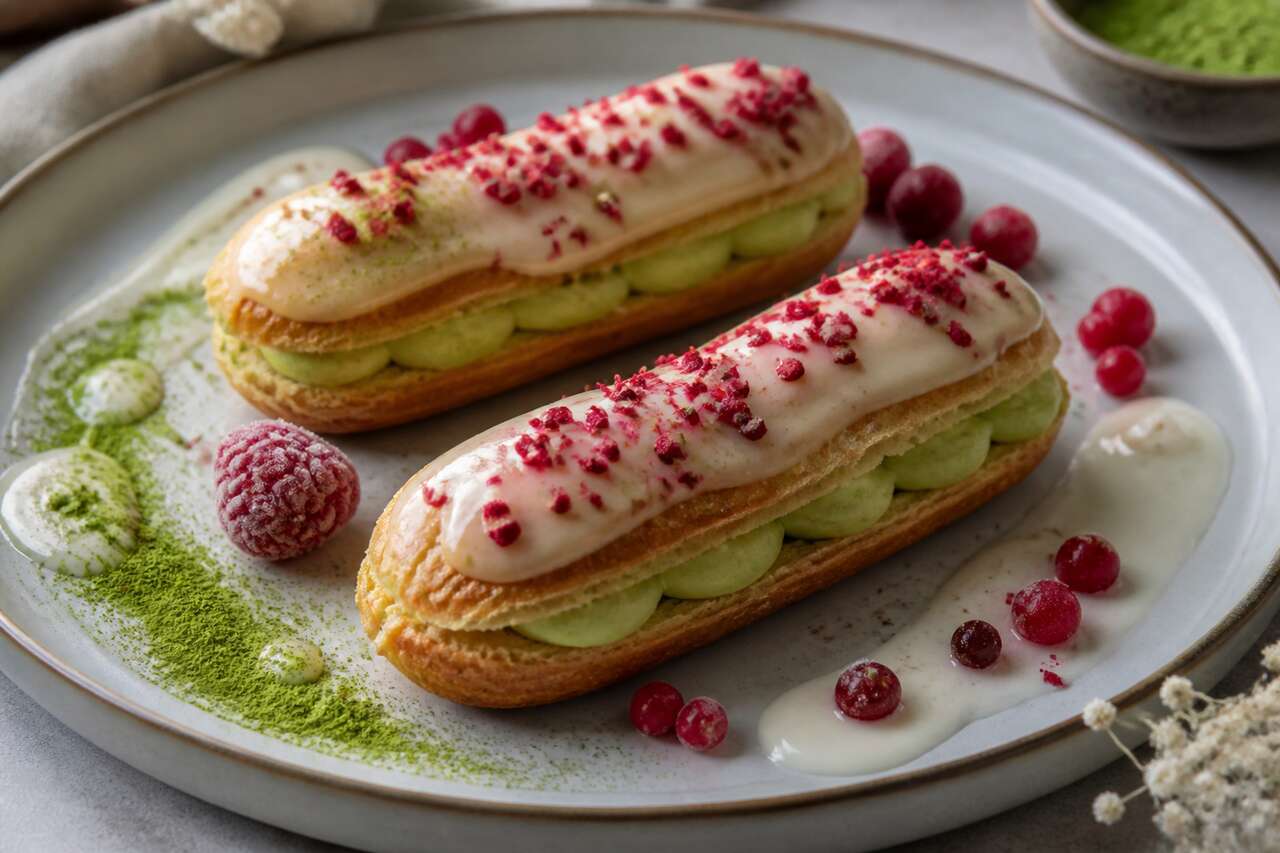 Recette d'éclairs au thé vert et aux fruits rouges