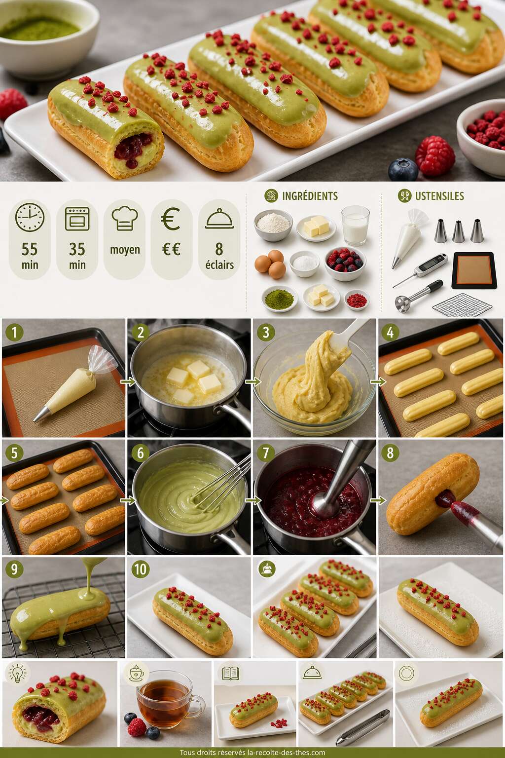 Fiche recette Recette d'&eacute;clairs au th&eacute; vert et aux fruits rouges