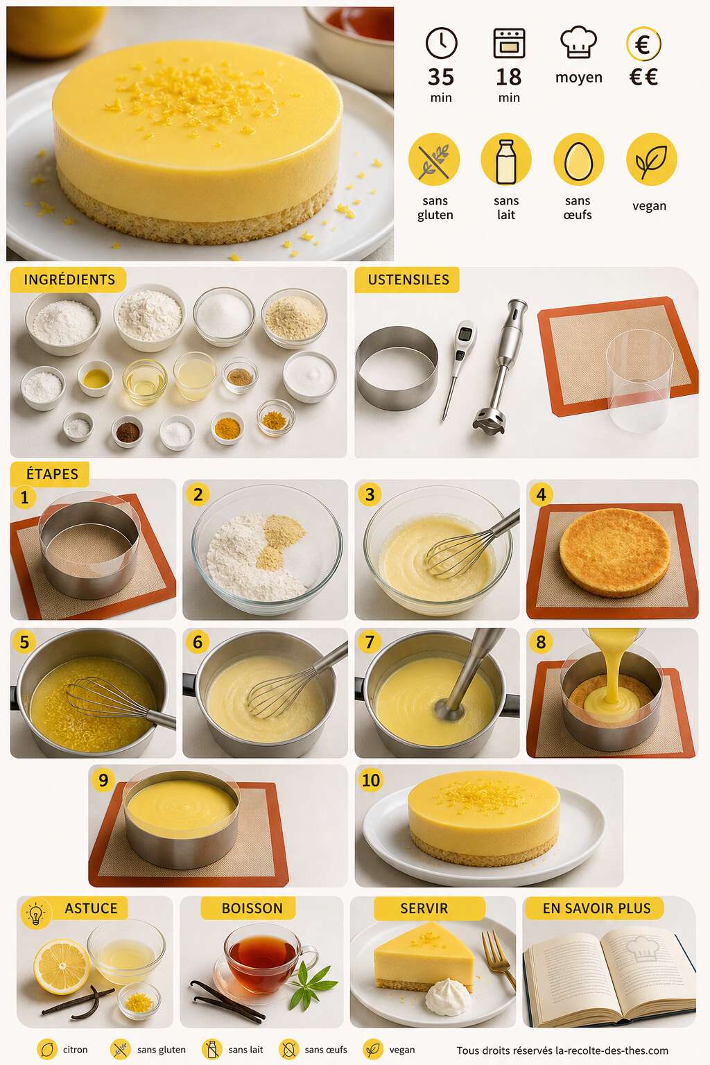 Fiche recette Entremet &agrave; la cr&egrave;me de citron et son biscuit sans gluten, sans lait et sans &oelig;ufs