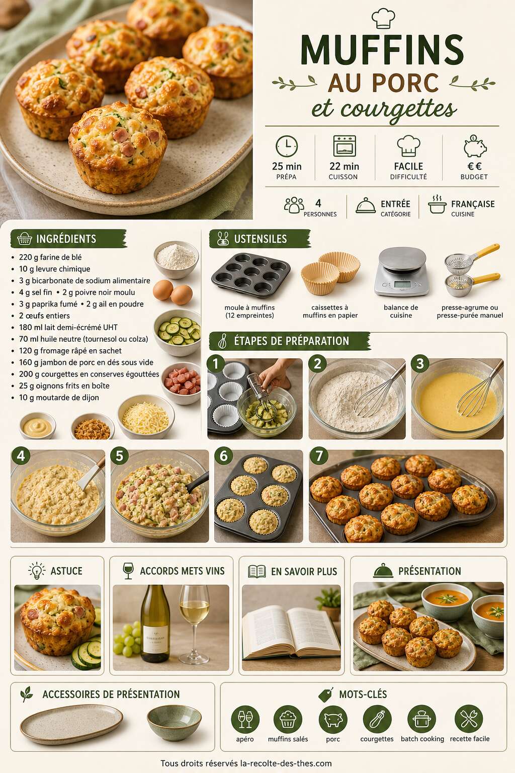 Fiche recette Recette de muffins au porc et courgettes