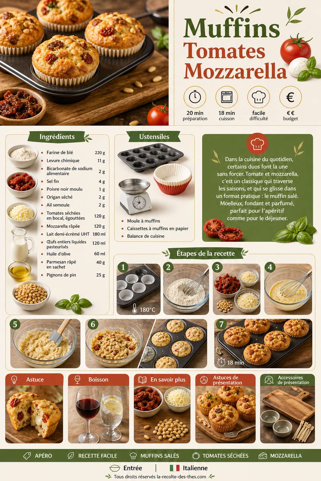 Fiche recette Recette facile de muffins tomates mozzarella