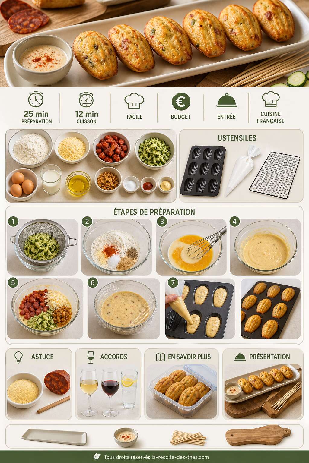 Fiche recette Recette de madeleines sal&eacute;es aux courgettes et chorizo