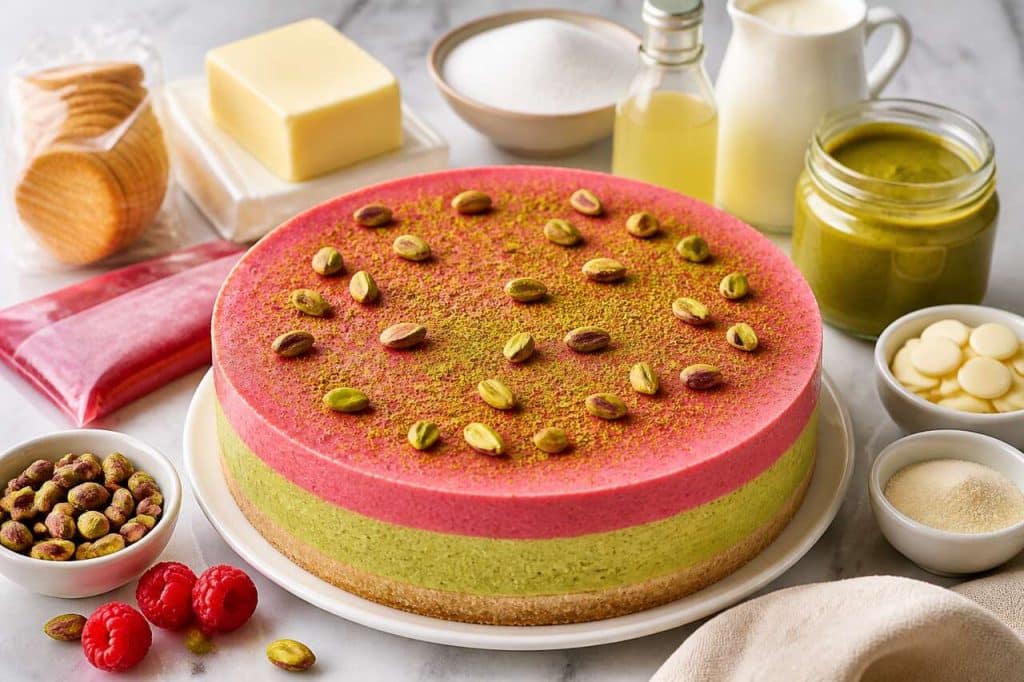 Recette de bavarois à la framboise, pistache et thé matcha