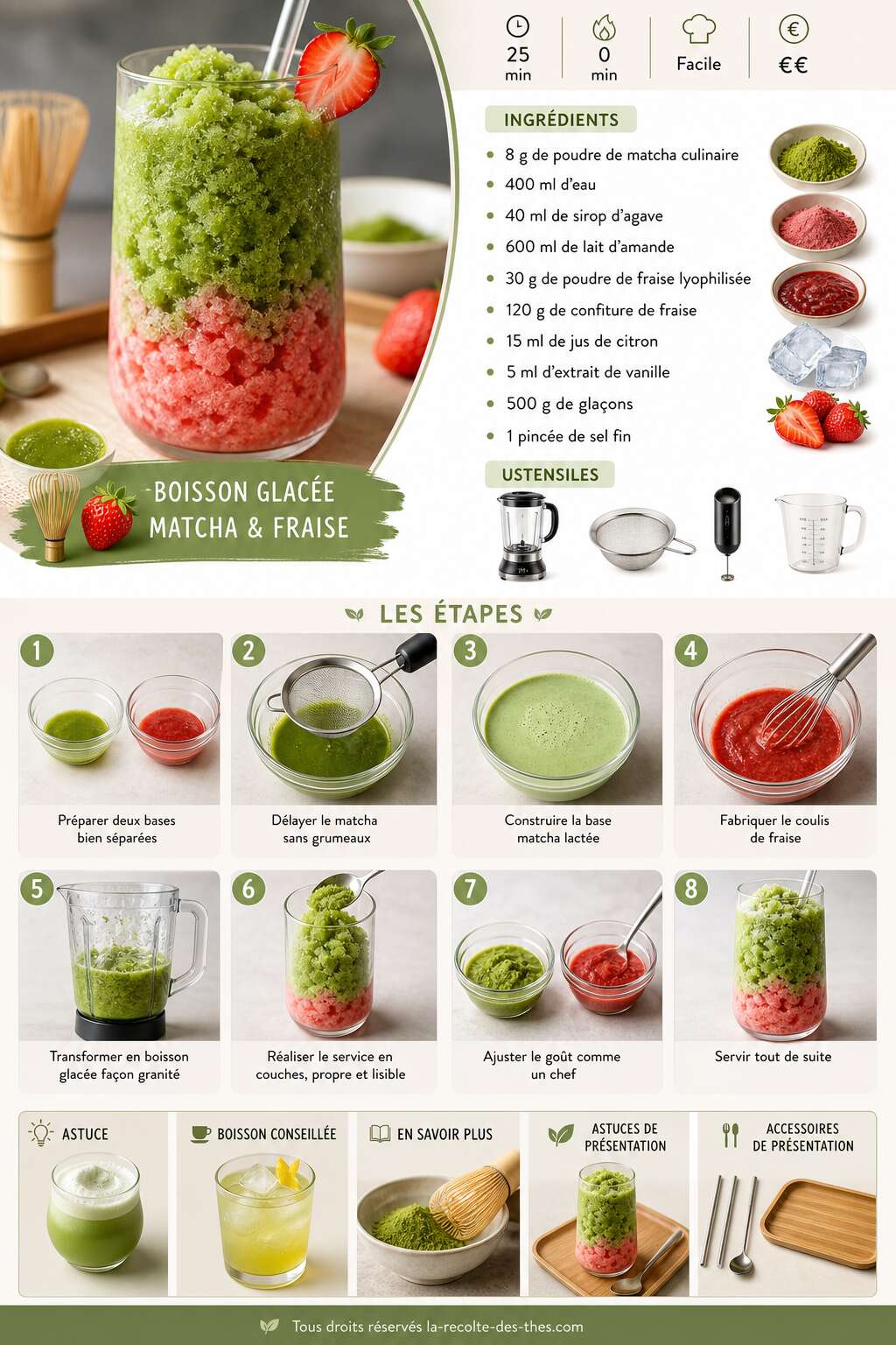 Fiche recette Recette de boisson glac&eacute;e au matcha et fraise : fra&icirc;cheur japonaise twist&eacute;e &agrave; la fran&ccedil;aise