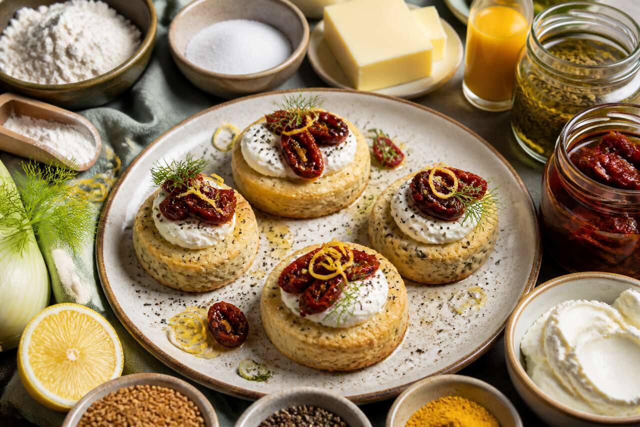 Recette de biscuit sablé au fenouil confit, tomates et crème légère