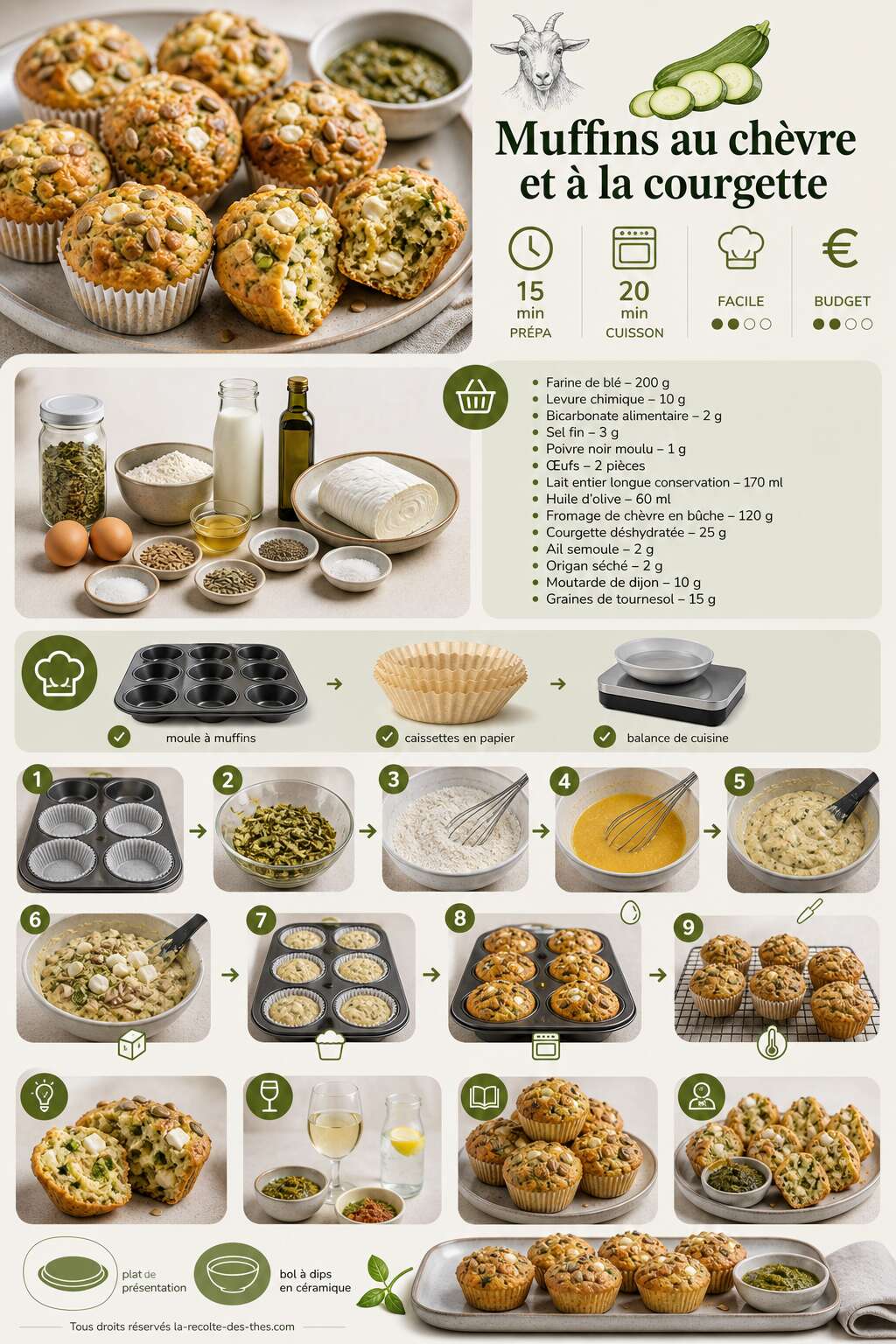 Fiche recette Recette facile de muffins au ch&egrave;vre et &agrave; la courgette