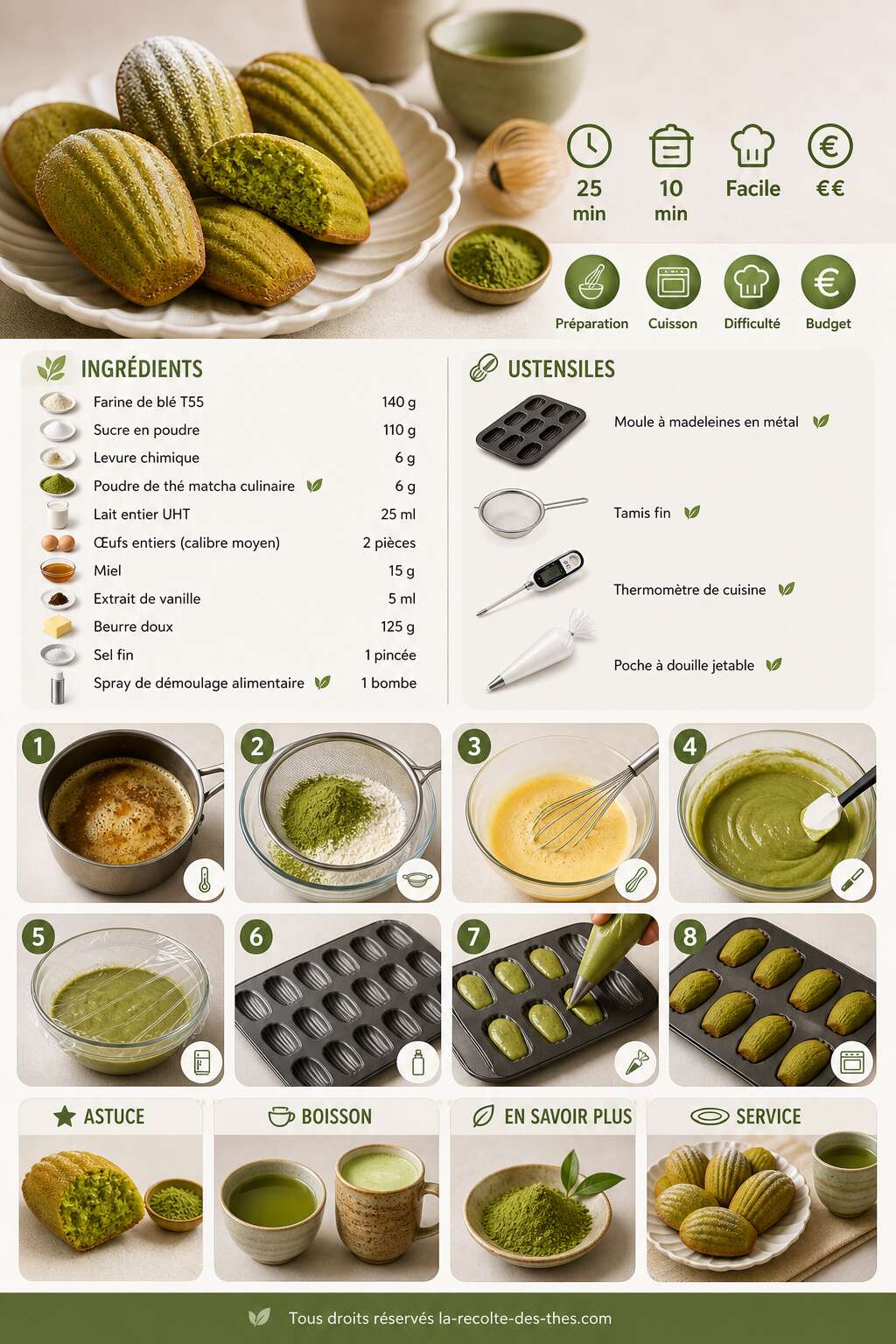 Fiche recette Recette de madeleines au th&eacute; matcha moelleuses et parfum&eacute;es