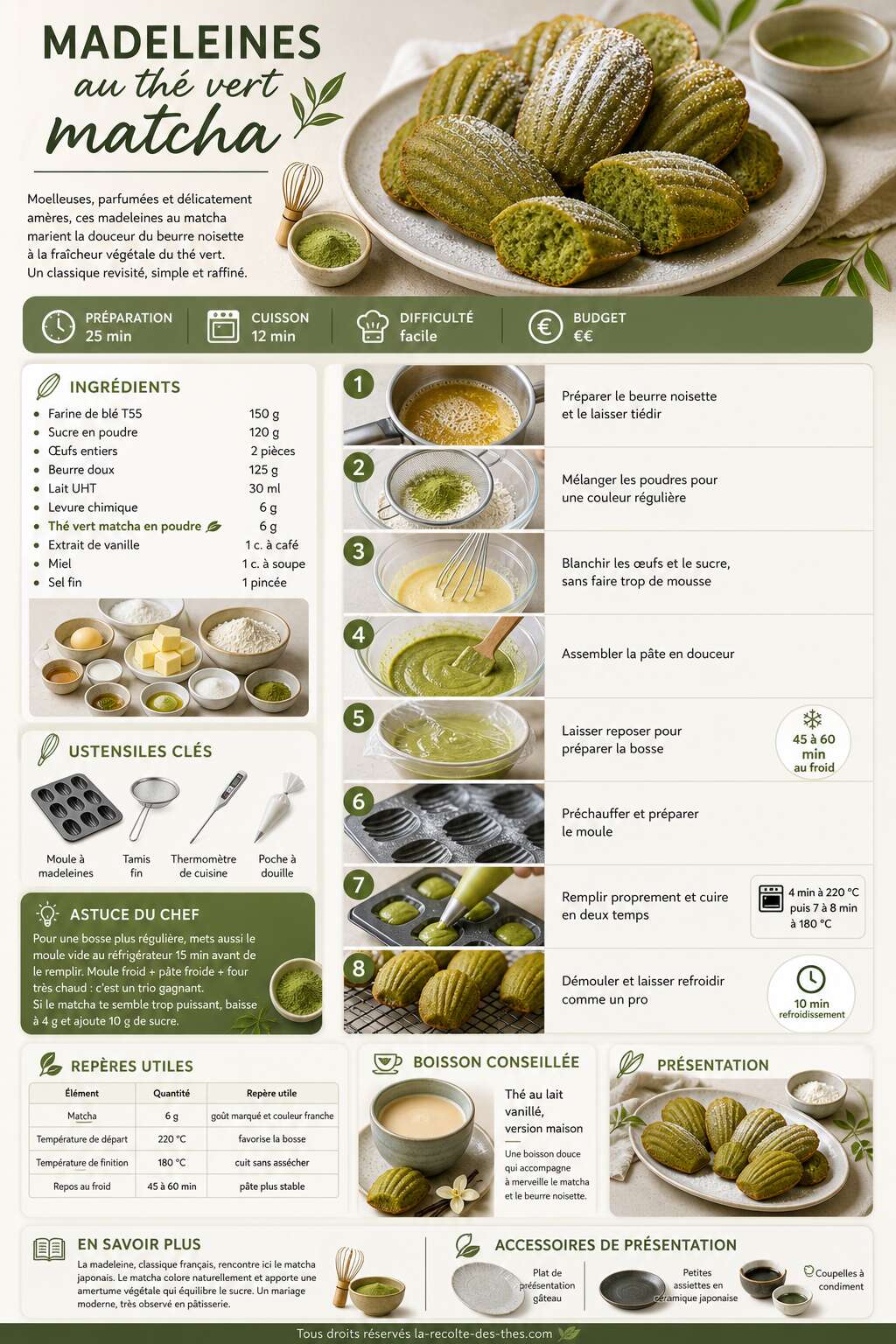 Fiche recette Recette de madeleines au th&eacute; vert matcha