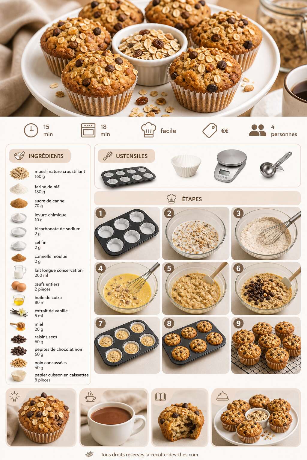 Fiche recette Recette facile de muffins au muesli
