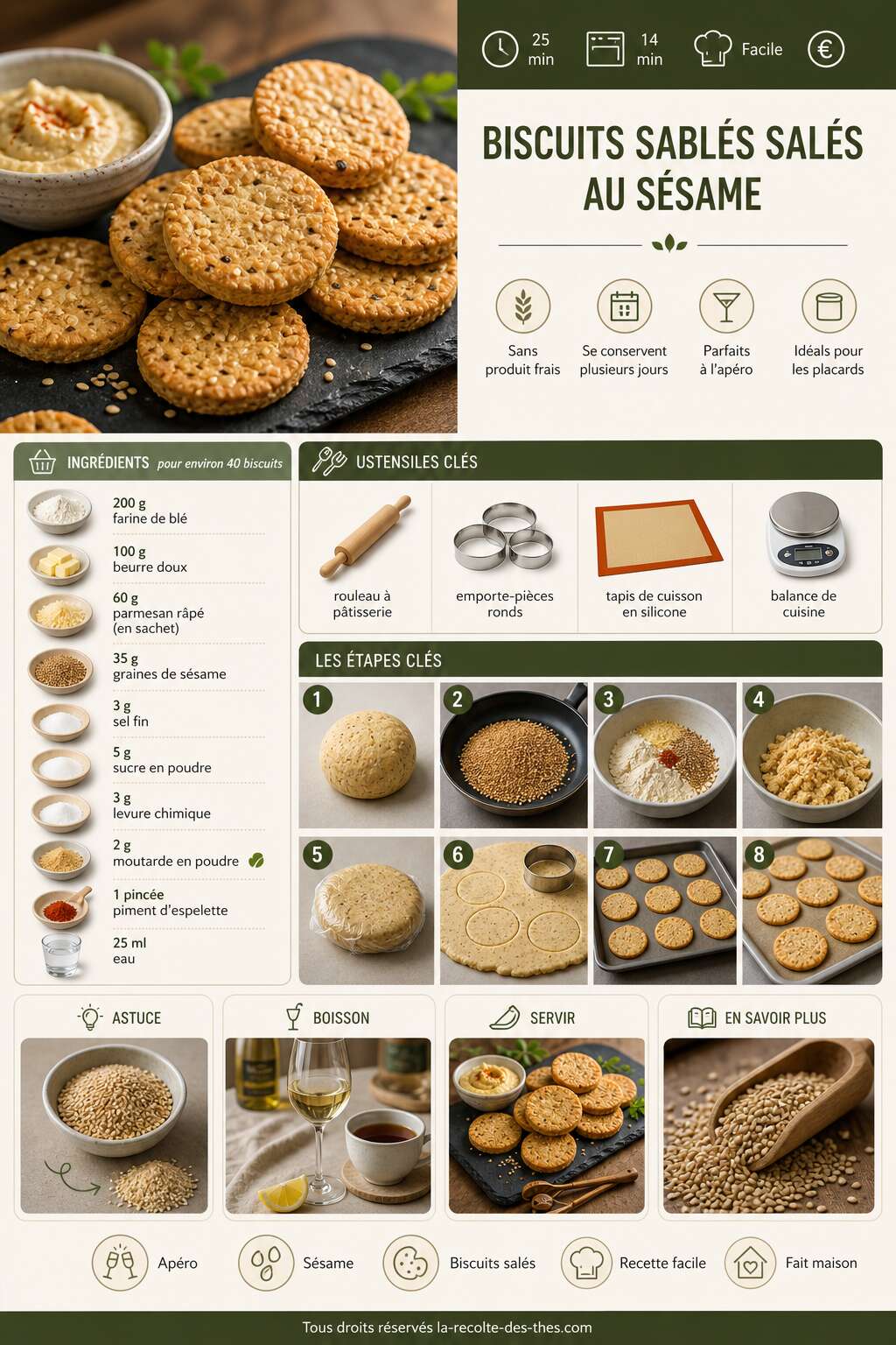 Fiche recette Recette de biscuits sablés salés au sésame Fiche recette Recette de biscuits sablés salés au sésame