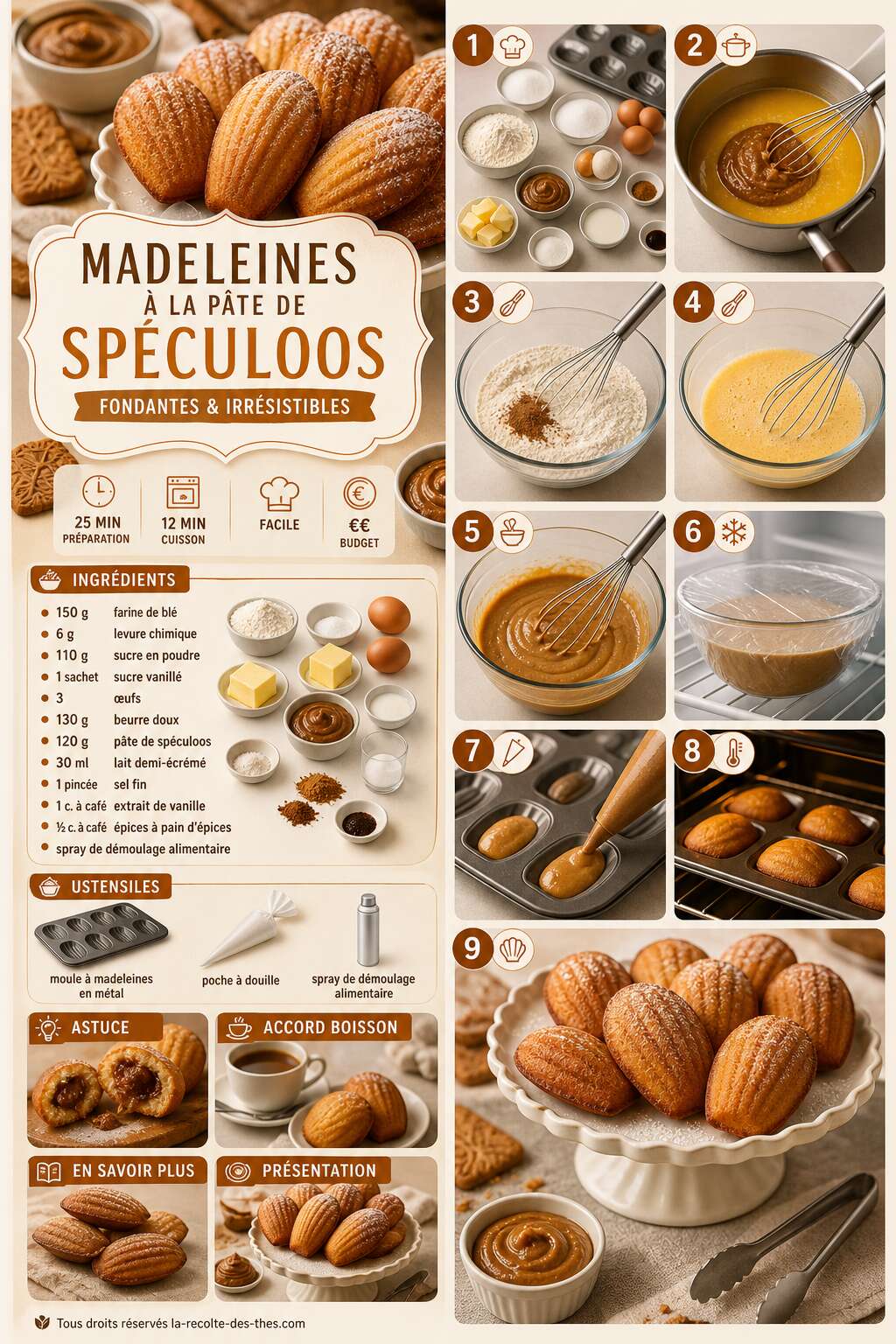 Fiche recette Recette de madeleines &agrave; la p&acirc;te de sp&eacute;culoos : fondantes et irr&eacute;sistibles