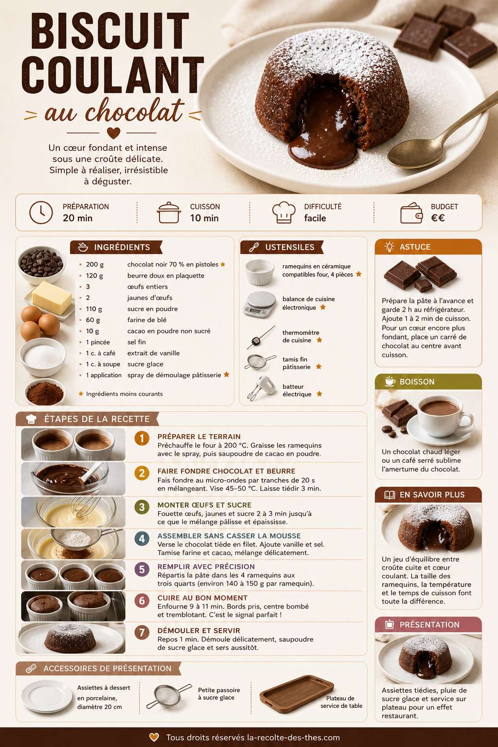 Fiche recette Recette du biscuit coulant au chocolat