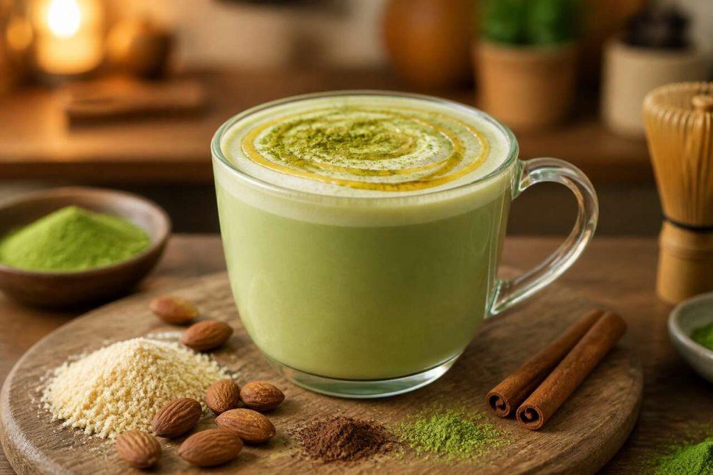 Recette de matcha latte au miel et à l'amande antioxydant