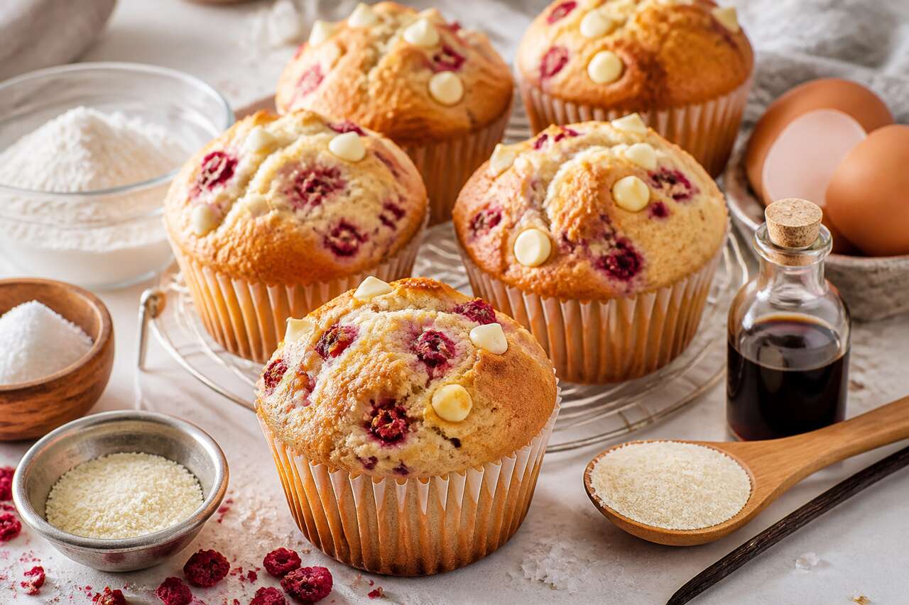 Recette facile de muffins à la vanille et aux framboises
